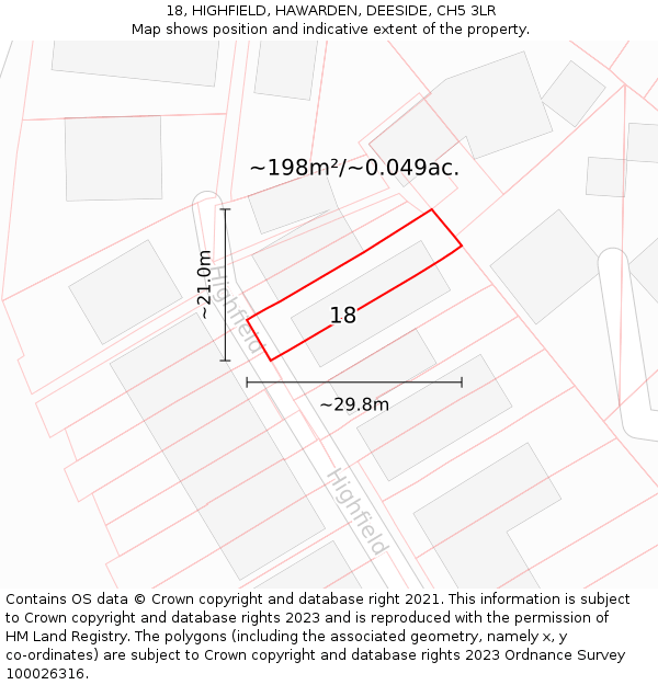 18, HIGHFIELD, HAWARDEN, DEESIDE, CH5 3LR: Plot and title map