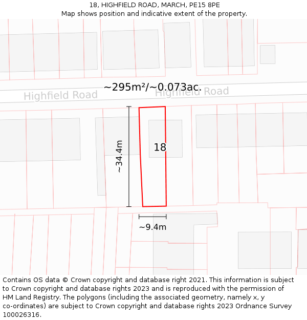 18, HIGHFIELD ROAD, MARCH, PE15 8PE: Plot and title map