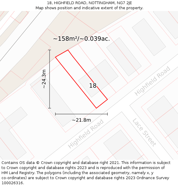 18, HIGHFIELD ROAD, NOTTINGHAM, NG7 2JE: Plot and title map