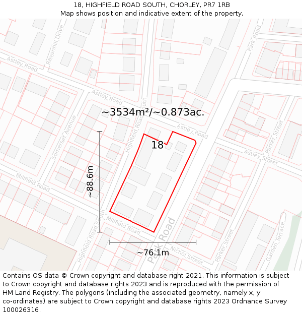 18, HIGHFIELD ROAD SOUTH, CHORLEY, PR7 1RB: Plot and title map
