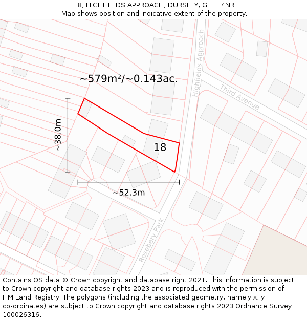 18, HIGHFIELDS APPROACH, DURSLEY, GL11 4NR: Plot and title map