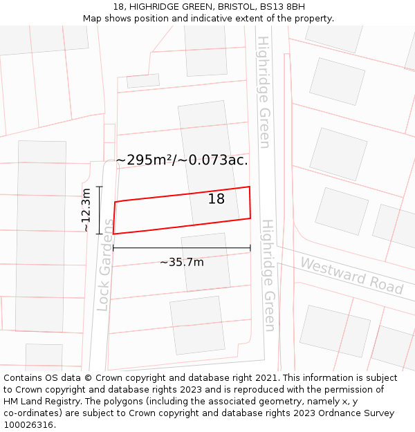 18, HIGHRIDGE GREEN, BRISTOL, BS13 8BH: Plot and title map