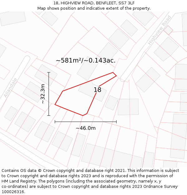 18, HIGHVIEW ROAD, BENFLEET, SS7 3LF: Plot and title map