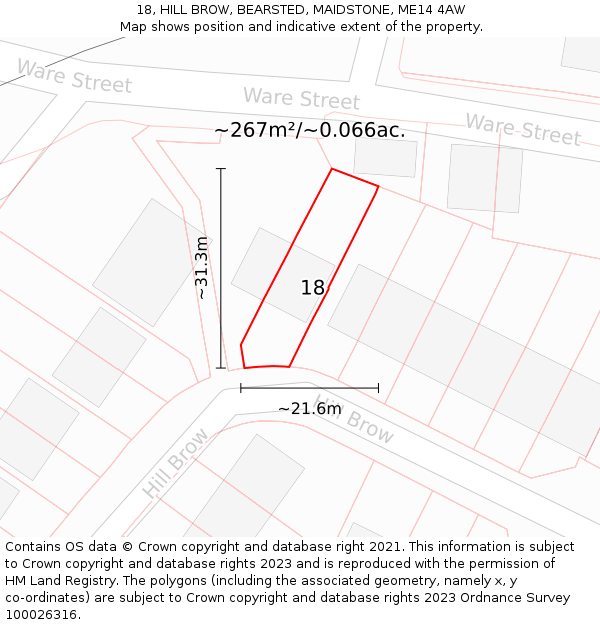 18, HILL BROW, BEARSTED, MAIDSTONE, ME14 4AW: Plot and title map