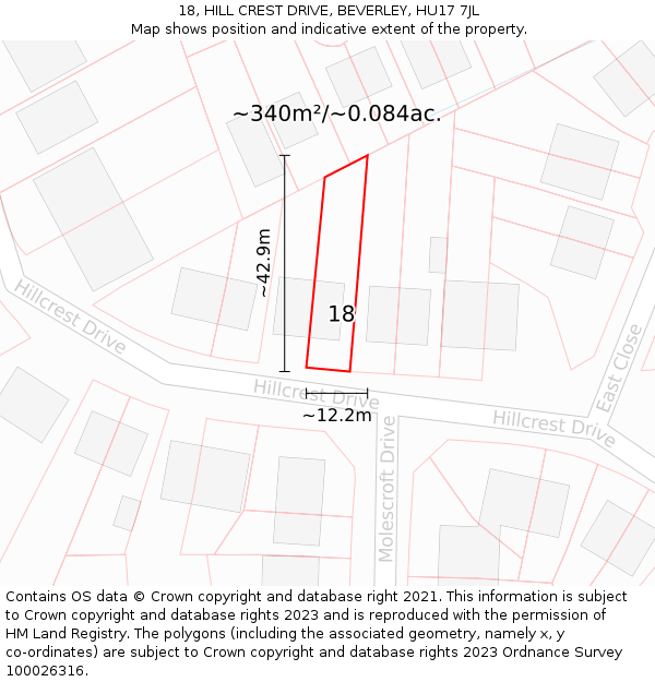18, HILL CREST DRIVE, BEVERLEY, HU17 7JL: Plot and title map