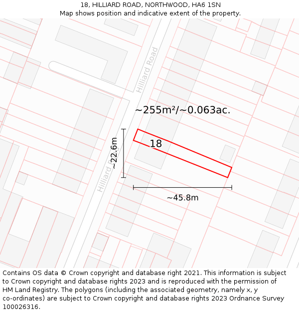18, HILLIARD ROAD, NORTHWOOD, HA6 1SN: Plot and title map