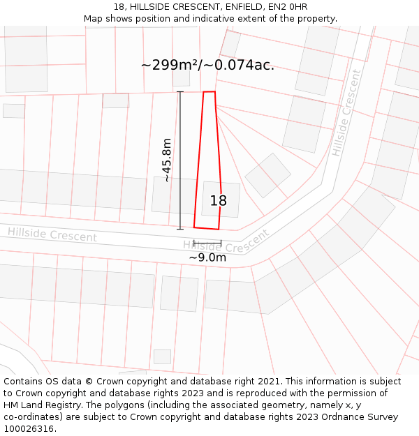 18, HILLSIDE CRESCENT, ENFIELD, EN2 0HR: Plot and title map