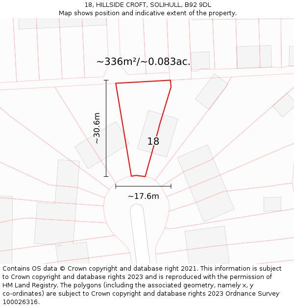 18, HILLSIDE CROFT, SOLIHULL, B92 9DL: Plot and title map