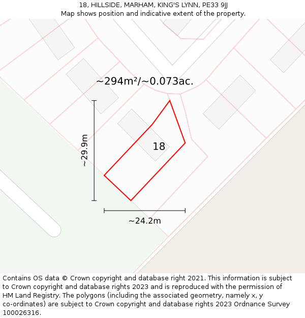18, HILLSIDE, MARHAM, KING'S LYNN, PE33 9JJ: Plot and title map