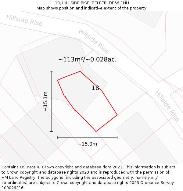 18, HILLSIDE RISE, BELPER, DE56 1NH: Plot and title map