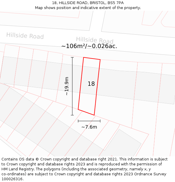 18, HILLSIDE ROAD, BRISTOL, BS5 7PA: Plot and title map