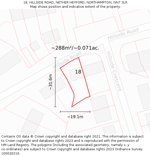 18, HILLSIDE ROAD, NETHER HEYFORD, NORTHAMPTON, NN7 3LR: Plot and title map