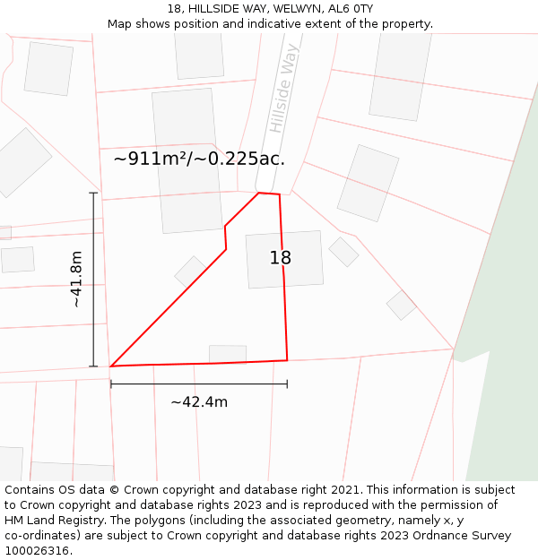 18, HILLSIDE WAY, WELWYN, AL6 0TY: Plot and title map