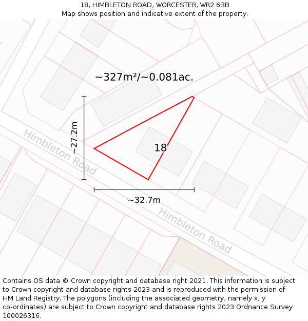 18, HIMBLETON ROAD, WORCESTER, WR2 6BB: Plot and title map