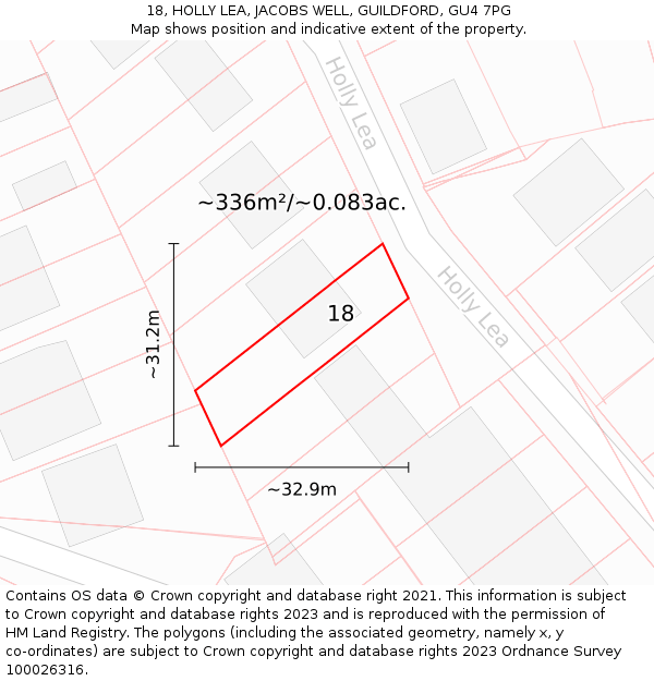 18, HOLLY LEA, JACOBS WELL, GUILDFORD, GU4 7PG: Plot and title map