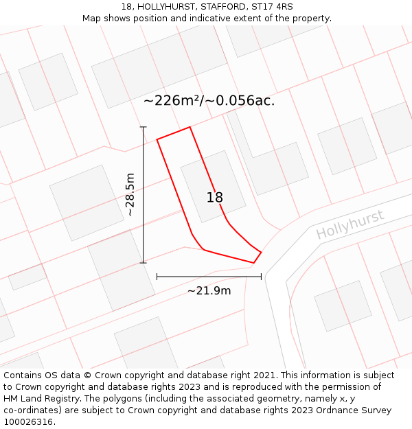 18, HOLLYHURST, STAFFORD, ST17 4RS: Plot and title map