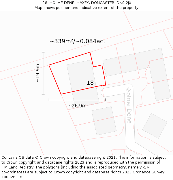 18, HOLME DENE, HAXEY, DONCASTER, DN9 2JX: Plot and title map