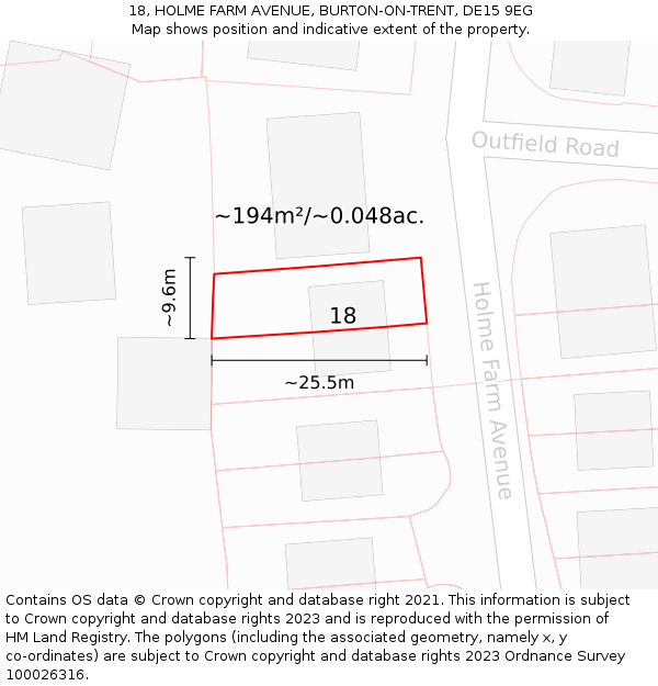 18, HOLME FARM AVENUE, BURTON-ON-TRENT, DE15 9EG: Plot and title map