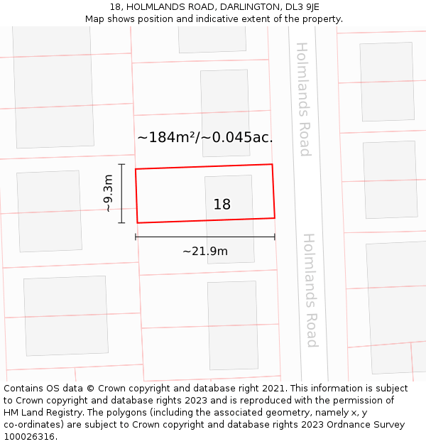 18, HOLMLANDS ROAD, DARLINGTON, DL3 9JE: Plot and title map
