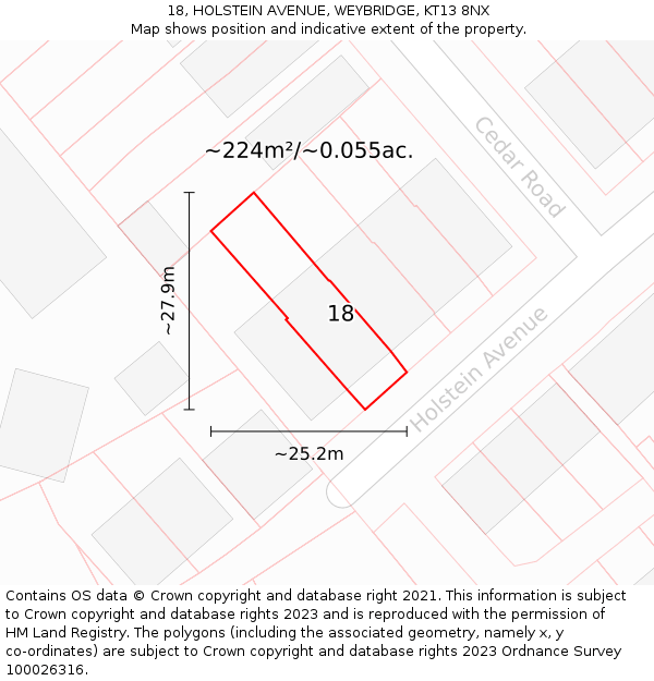 18, HOLSTEIN AVENUE, WEYBRIDGE, KT13 8NX: Plot and title map
