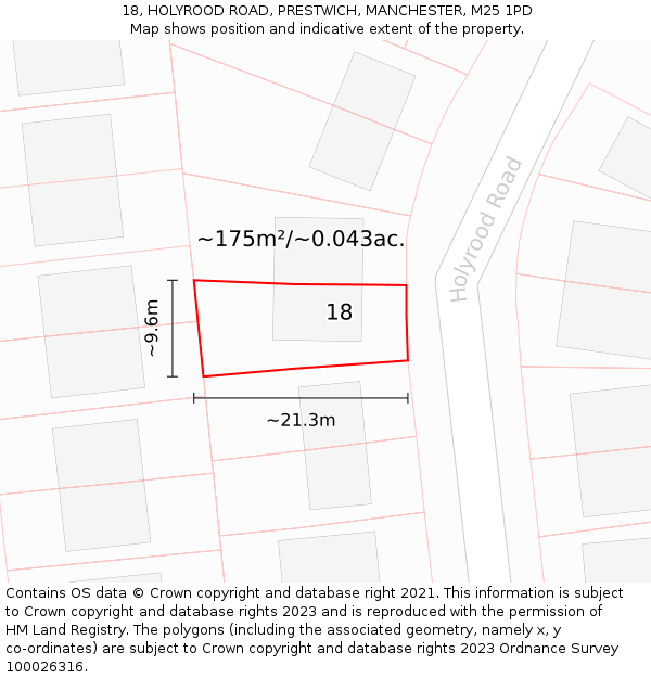 18, HOLYROOD ROAD, PRESTWICH, MANCHESTER, M25 1PD: Plot and title map