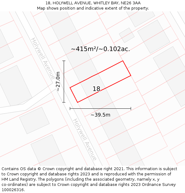 18, HOLYWELL AVENUE, WHITLEY BAY, NE26 3AA: Plot and title map
