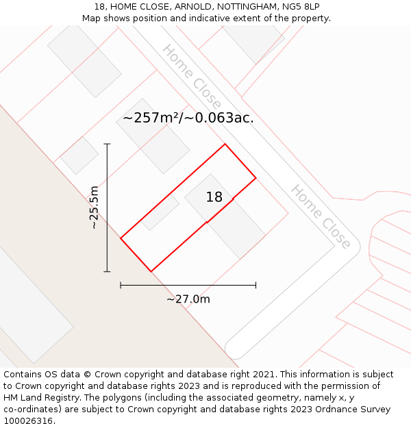 18, HOME CLOSE, ARNOLD, NOTTINGHAM, NG5 8LP: Plot and title map
