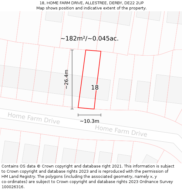 18, HOME FARM DRIVE, ALLESTREE, DERBY, DE22 2UP: Plot and title map