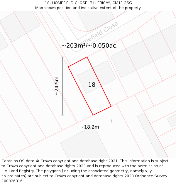 18, HOMEFIELD CLOSE, BILLERICAY, CM11 2SG: Plot and title map