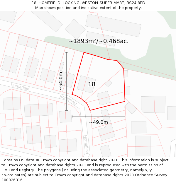 18, HOMEFIELD, LOCKING, WESTON-SUPER-MARE, BS24 8ED: Plot and title map