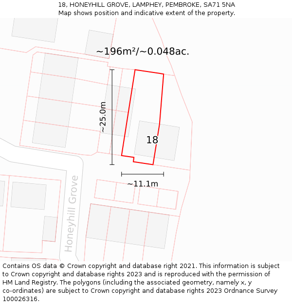18, HONEYHILL GROVE, LAMPHEY, PEMBROKE, SA71 5NA: Plot and title map