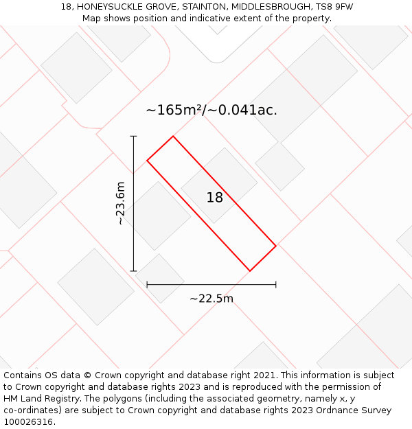 18, HONEYSUCKLE GROVE, STAINTON, MIDDLESBROUGH, TS8 9FW: Plot and title map