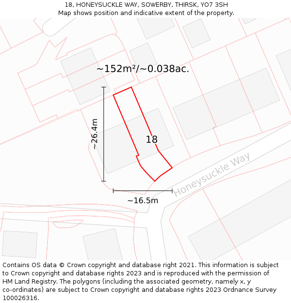 18, HONEYSUCKLE WAY, SOWERBY, THIRSK, YO7 3SH: Plot and title map
