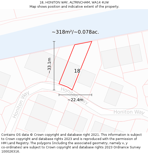 18, HONITON WAY, ALTRINCHAM, WA14 4UW: Plot and title map