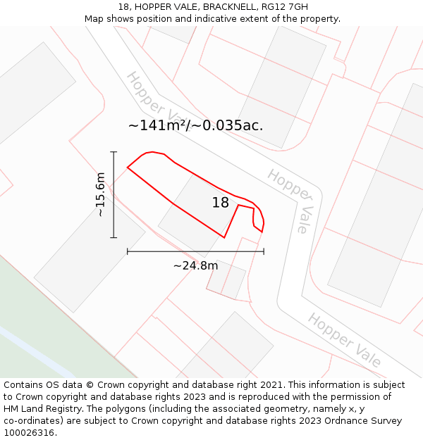 18, HOPPER VALE, BRACKNELL, RG12 7GH: Plot and title map