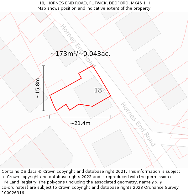 18, HORNES END ROAD, FLITWICK, BEDFORD, MK45 1JH: Plot and title map