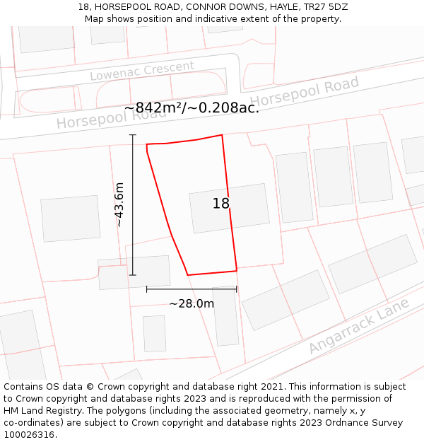 18, HORSEPOOL ROAD, CONNOR DOWNS, HAYLE, TR27 5DZ: Plot and title map