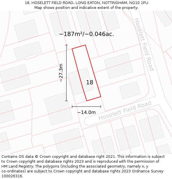 18, HOSELETT FIELD ROAD, LONG EATON, NOTTINGHAM, NG10 1PU: Plot and title map