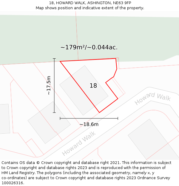 18, HOWARD WALK, ASHINGTON, NE63 9FP: Plot and title map