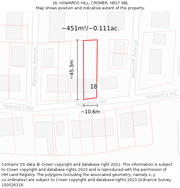 18, HOWARDS HILL, CROMER, NR27 9BL: Plot and title map