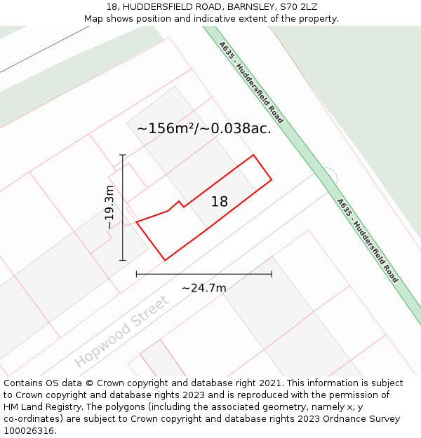 18, HUDDERSFIELD ROAD, BARNSLEY, S70 2LZ: Plot and title map