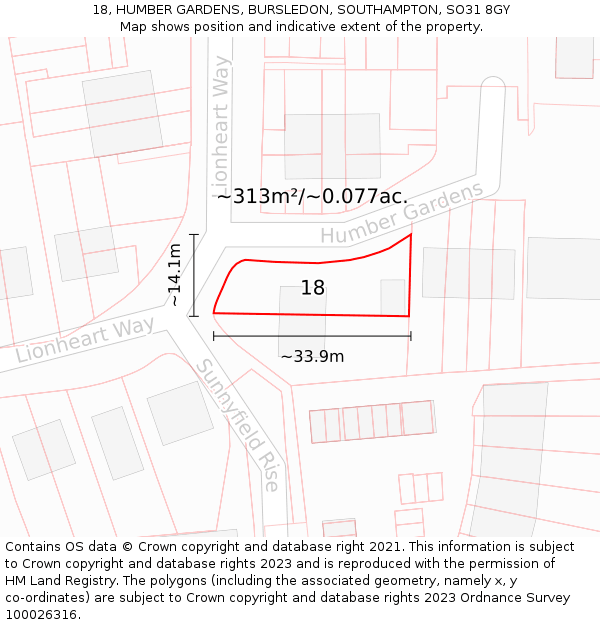 18, HUMBER GARDENS, BURSLEDON, SOUTHAMPTON, SO31 8GY: Plot and title map