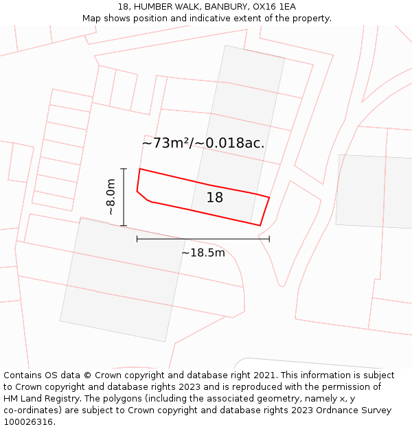 18, HUMBER WALK, BANBURY, OX16 1EA: Plot and title map