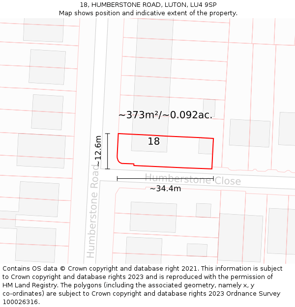 18, HUMBERSTONE ROAD, LUTON, LU4 9SP: Plot and title map