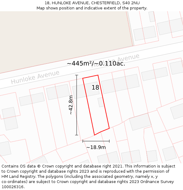 18, HUNLOKE AVENUE, CHESTERFIELD, S40 2NU: Plot and title map