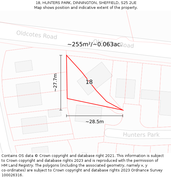 18, HUNTERS PARK, DINNINGTON, SHEFFIELD, S25 2UE: Plot and title map