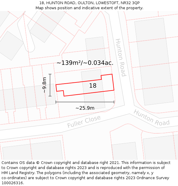 18, HUNTON ROAD, OULTON, LOWESTOFT, NR32 3QP: Plot and title map