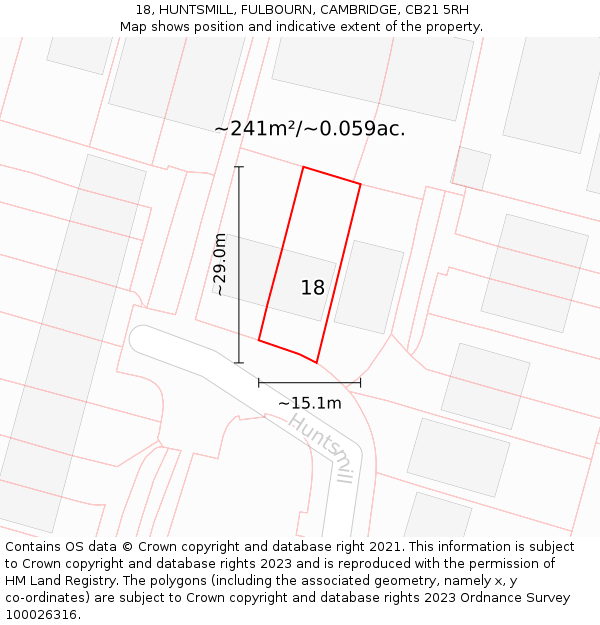 18, HUNTSMILL, FULBOURN, CAMBRIDGE, CB21 5RH: Plot and title map