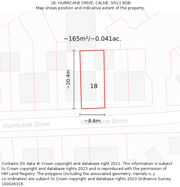 18, HURRICANE DRIVE, CALNE, SN11 8GB: Plot and title map