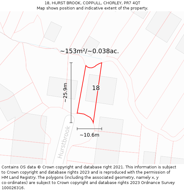 18, HURST BROOK, COPPULL, CHORLEY, PR7 4QT: Plot and title map